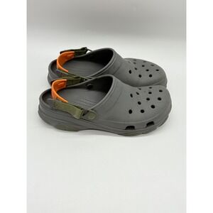 Crocs Mens Size 11 Gray Orange Green Heel Strap Clogs Slip On Shoes Comfort